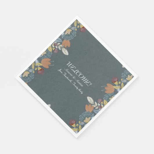 Folk Art Lijst in Blauw Bruin Tan Servet (Hoek)