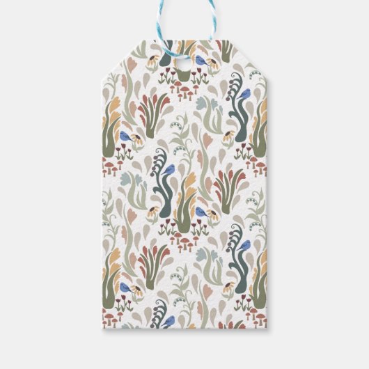 Folk Art Meadow & Blauwe Vogel in Aardse Tonen Cadeaulabel (Voorkant)