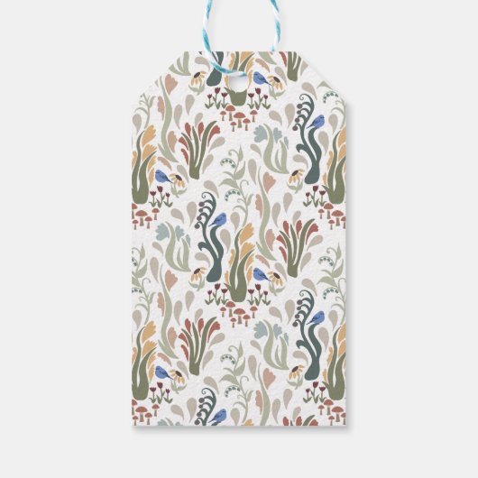 Folk Art Meadow & Blauwe Vogel in Aardse Tonen Cadeaulabel (Achterkant)