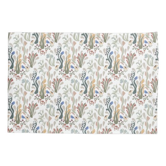 Folk Art Meadow & Blauwe Vogel in Aardse Tonen Kussensloop (Achterkant)