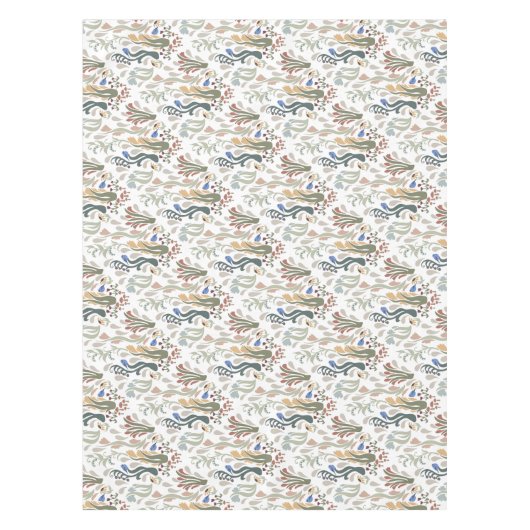 Folk Art Meadow & Blue Bird in Earth Tones Tafelkleed (Voorkant)