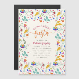 Folk Art Mexicaanse Bloemen Quinceañera Fiesta Magnetische Uitnodiging