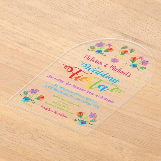 Folk Art Mexicaanse Fiesta Acryl Huwelijksuitnodig Acryl Uitnodigingen (Laagn)