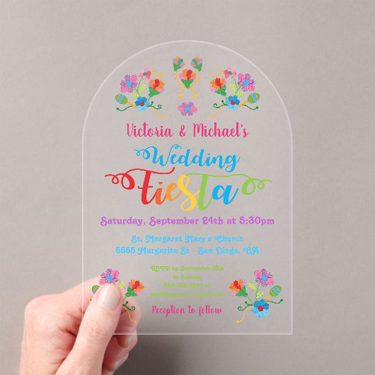 Folk Art Mexicaanse Fiesta Acryl Huwelijksuitnodig Acryl Uitnodigingen (Insitu (Draagbaar))