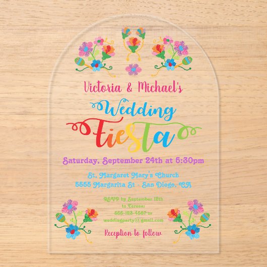 Folk Art Mexicaanse Fiesta Acryl Huwelijksuitnodig Acryl Uitnodigingen (Voorkant)