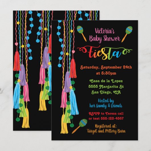 Folk Art Mexican Fiesta Baby shower Invitation Kaart (Voorkant / Achterkant)