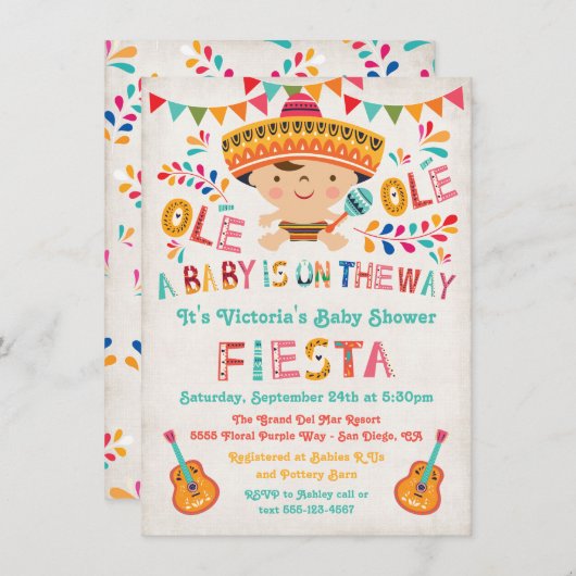 Folk Art Mexican Fiesta Baby shower Kaart (Voorkant / Achterkant)
