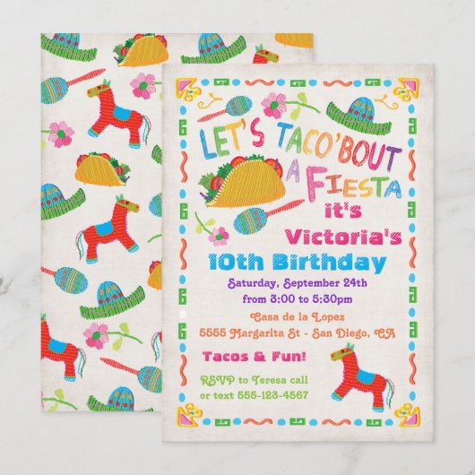 Folk Art Mexican Fiesta Birthday Party Invitation Kaart (Voorkant / Achterkant)
