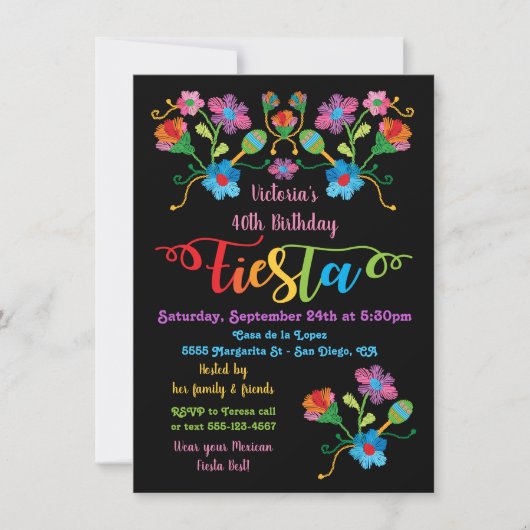 Folk Art Mexican Fiesta Birthday Party Invitation Kaart (Voorkant)
