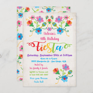 Folk Art Mexican Fiesta Birthday Party Invitation Kaart