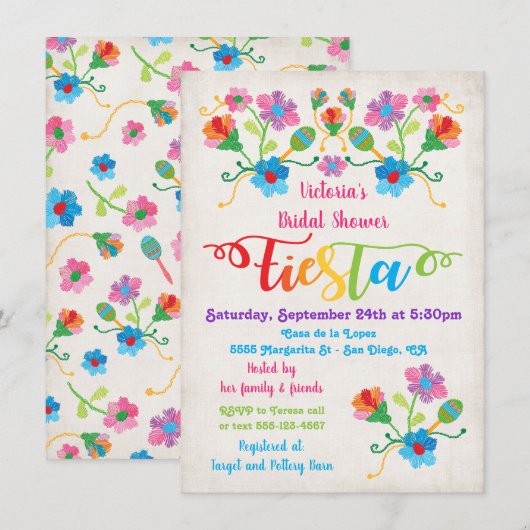Folk Art Mexican Fiesta Bridal Shower Kaart (Voorkant / Achterkant)