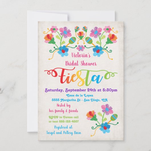 Folk Art Mexican Fiesta Bridal Shower Kaart (Voorkant)