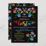 Folk Art Mexican Fiesta Bridal Shower Kaart<br><div class="desc">Kleurrijke en  Mexicaanse FIesta Bridal Shower-uitnodigingen. Kan de formulering wijzigen in elke Fiesta-gebeurtenis. Met handgetekende geborduurde geborduurde bloemen en maracas op een zwarte achtergrond. Met de hand getekende illustratie van McBooboe. Faux borduurwerk,  dit is een tekening</div>