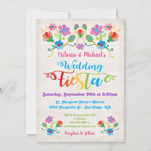 Folk Art Mexican Fiesta Wedding Invitation Kaart (Voorkant)