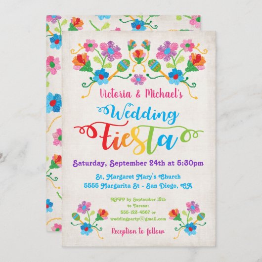 Folk Art Mexican Fiesta Wedding Invitation Kaart (Voorkant / Achterkant)