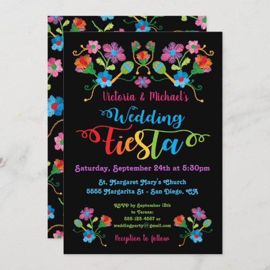 Folk Art Mexican Fiesta Wedding Invitation Kaart (Voorkant / Achterkant)