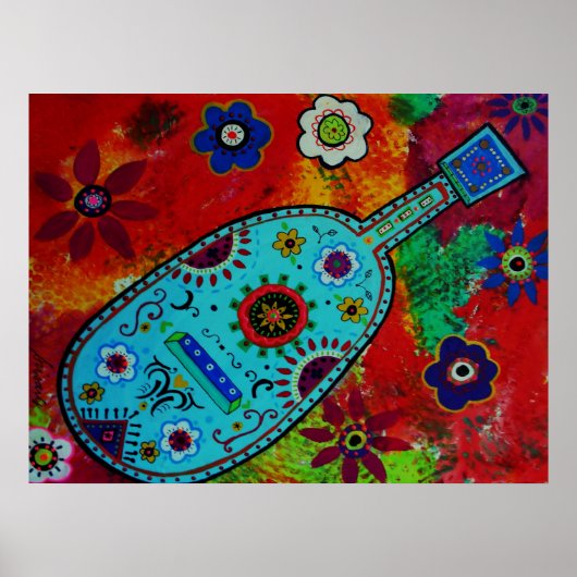 Folk Art Mexican Guitar Painting Poster (Voorkant)