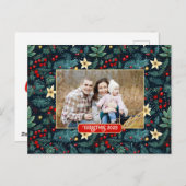 Folk Art Mistletoe Holly Berries Kerstmis Foto Briefkaart (Voorkant / Achterkant)