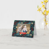 Folk Art Mistletoe Holly Berries Kerstmis Foto Kaart (Gele Bloem)