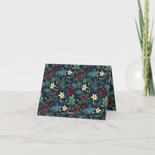 Folk Art Mistletoe Holly Berries Kerstmis Foto Kaart (Achterkant)