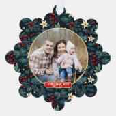 Folk Art Mistletoe Holly Berries Kerstmis Foto Ornament Kaart (Voorkant)