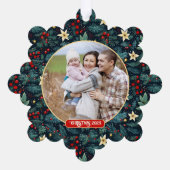 Folk Art Mistletoe Holly Berries Kerstmis Foto Ornament Kaart (Achterkant)