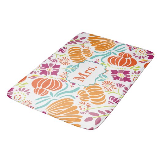 Folk Art Monogram Floral Mrs of Personaliseer Badmat (Gekanteld)