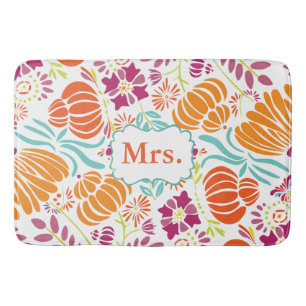 Folk Art Monogram Floral Mrs of Personaliseer Badmat