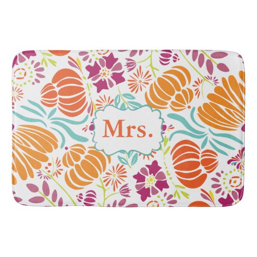 Folk Art Monogram Floral Mrs of Personaliseer Badmat (Voorkant)