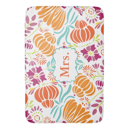 Folk Art Monogram Floral Mrs of Personaliseer Badmat (Voorkant Verticaal)