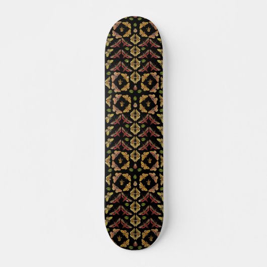 Folk Art Moth & Orchid art deco zwart Persoonlijk Skateboard (Voorkant)