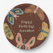 Folk Art Moths, Butterflies  Brown Papieren Bordje (Voorkant)