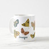 Folk Art Moths Butterflies Collage gepersonaliseer Koffiemok (Voorkant links)
