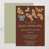 Folk Art Moths, Butterflies Custom Birthday Party Kaart (Voorkant / Achterkant)