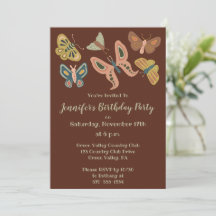Folk Art Moths, Butterflies Custom Birthday Party
