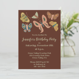 Folk Art Moths, Butterflies Custom Birthday Party Kaart