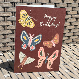 Folk Art Moths Butterflies Custom Message Kaart