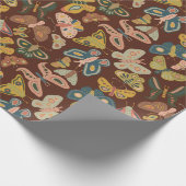 Folk Art Moths Butterflies Pink Blue Brown Cadeaupapier (Hoek)