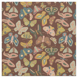 Folk Art Moths Butterflies Pink Blue Brown Stof