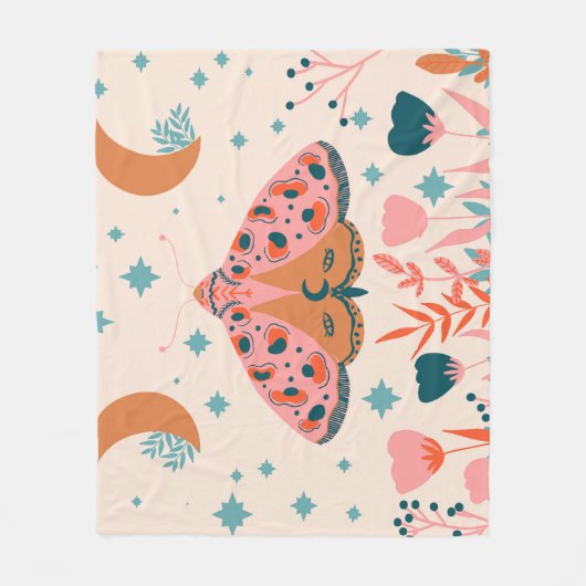 Folk Art Moths: Heldere  illustratie Fleece Deken (Voorkant)