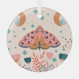 Folk Art Moths: Heldere illustratie Glas Ornament