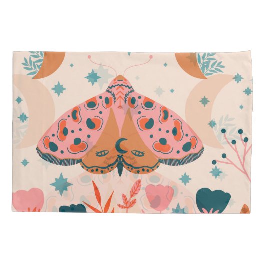 Folk Art Moths: Heldere  illustratie Kussensloop (Achterkant)