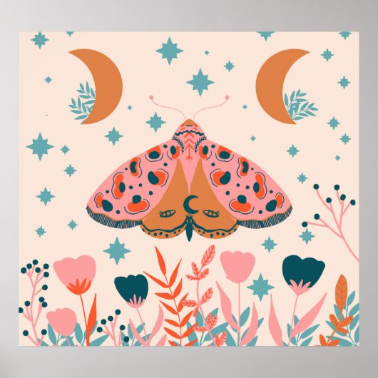 Folk Art Moths: Heldere  illustratie Poster (Voorkant)