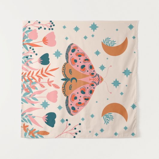 Folk Art Moths: Heldere  illustratie Wandkleed (Voorkant (horizontaal))