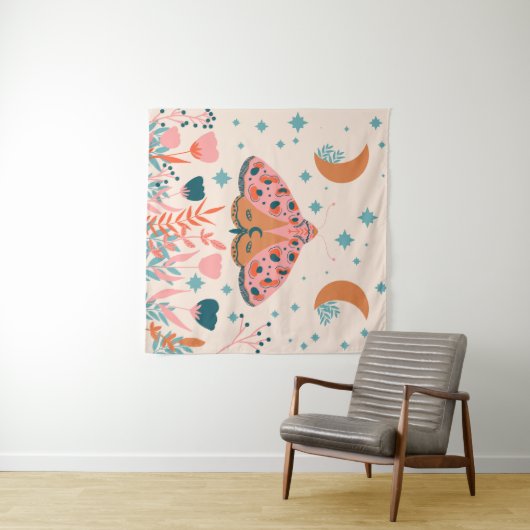 Folk Art Moths: Heldere  illustratie Wandkleed (In Situ (horizontaal))