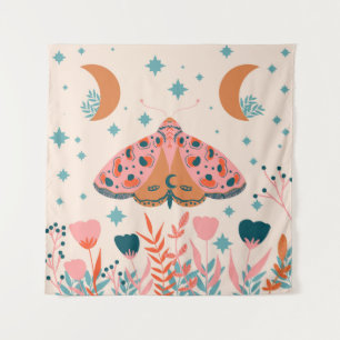 Folk Art Moths: Heldere  illustratie Wandkleed