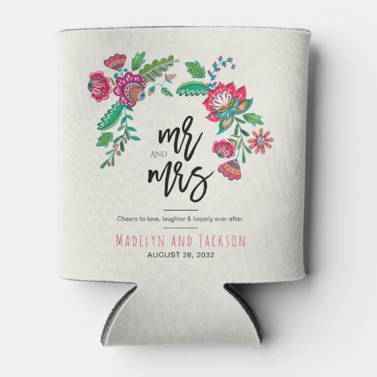 Folk art multicolor florale bruiloft blikjeskoeler (Voorkant)
