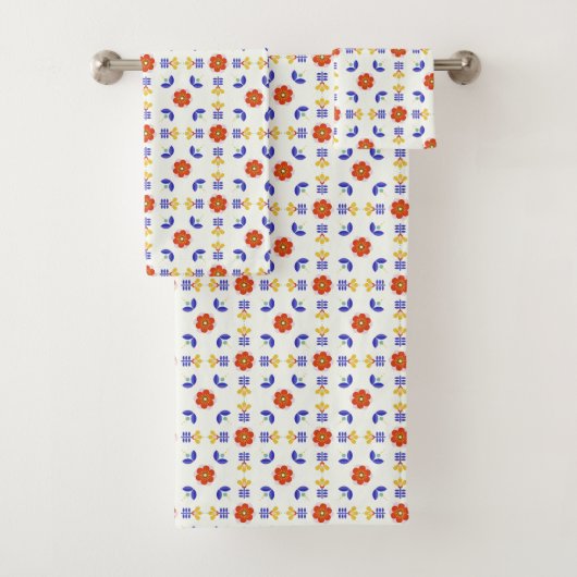 Folk Art Neon Flower Geometric Pattern Bad Handdoek (Insitu)