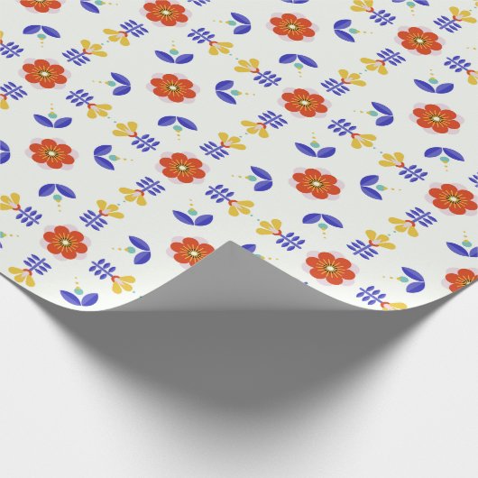 Folk Art Neon Flower Geometric Pattern Cadeaupapier (Hoek)