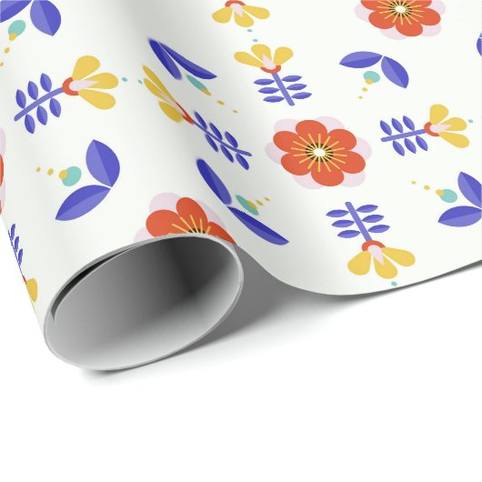 Folk Art Neon Flower Geometric Pattern Cadeaupapier (Rol Hoek)